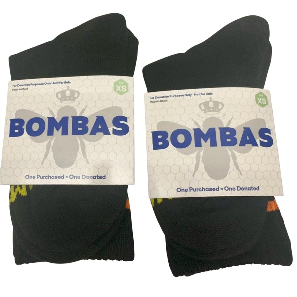 2x‎ Bombas Black Socks Youth XS with Honeycomb Arch Support, New